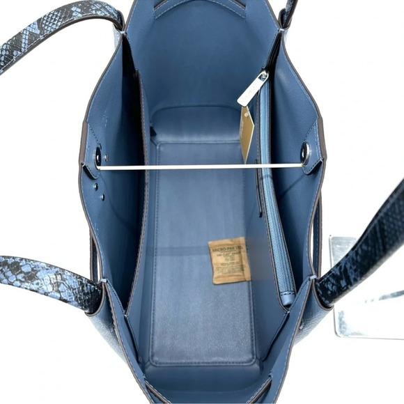 Michael Kors Reed Large Tote Bag Denim Snakeskin Blue - Picture 9 of 11